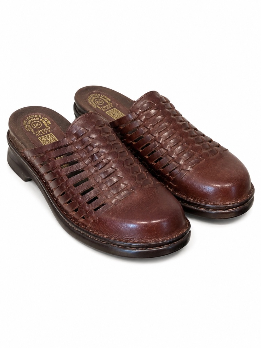 Vintage Brown Woven Leather Fisherman Clogs Womens 5.5 Slip On Mules
